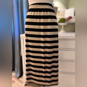 Zadie Bs Tan/Black Striped Pencil Midi Skirt